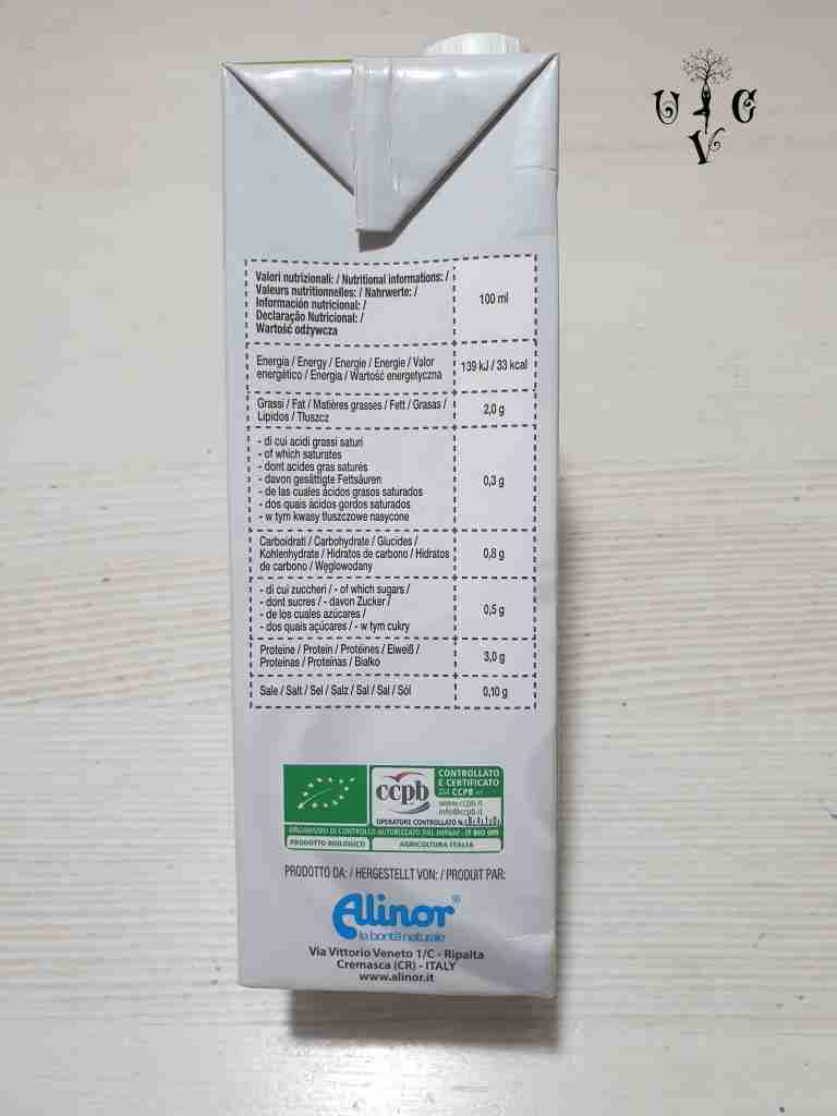 tabella nutrizionale latte di soia Biozen